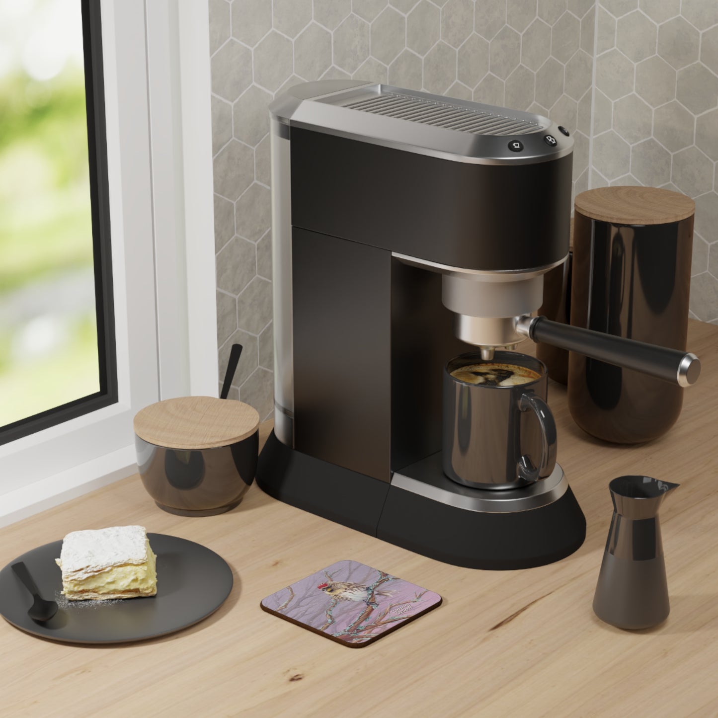 Common Redpoll | Hardboard Back COASTER | Bohan Art Songbird Collection | Watercolor Art, Bird Painting, Wildlife Nature | 3.5 inches square