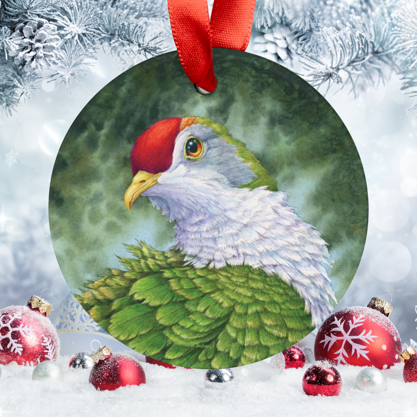 Beautiful Fruit Dove Christmas Ornament | Crimson-capped Fruit Dove Art | Tree Ornament | Nature Gift for Bird Lovers | Rose-fronted Pigeon