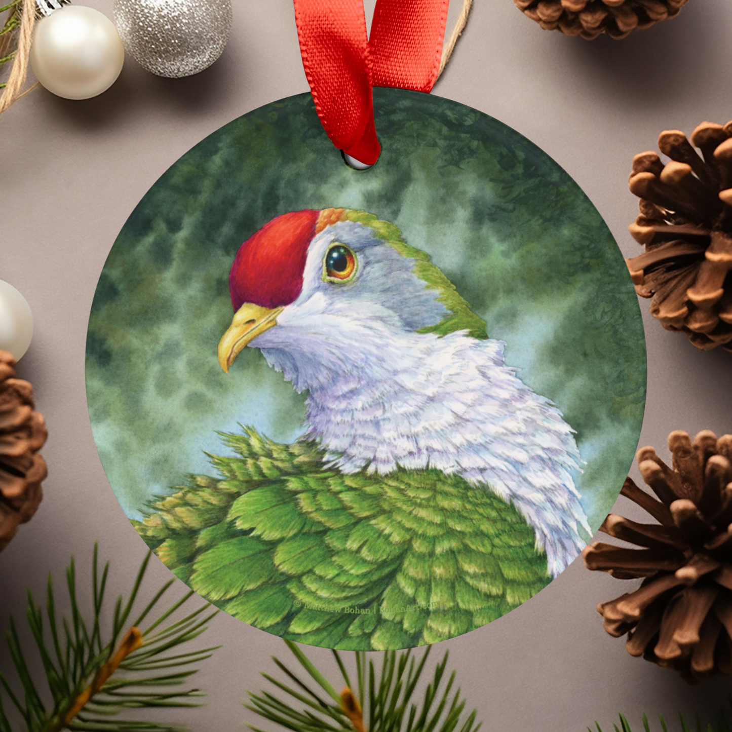 Beautiful Fruit Dove Christmas Ornament | Crimson-capped Fruit Dove Art | Tree Ornament | Nature Gift for Bird Lovers | Rose-fronted Pigeon