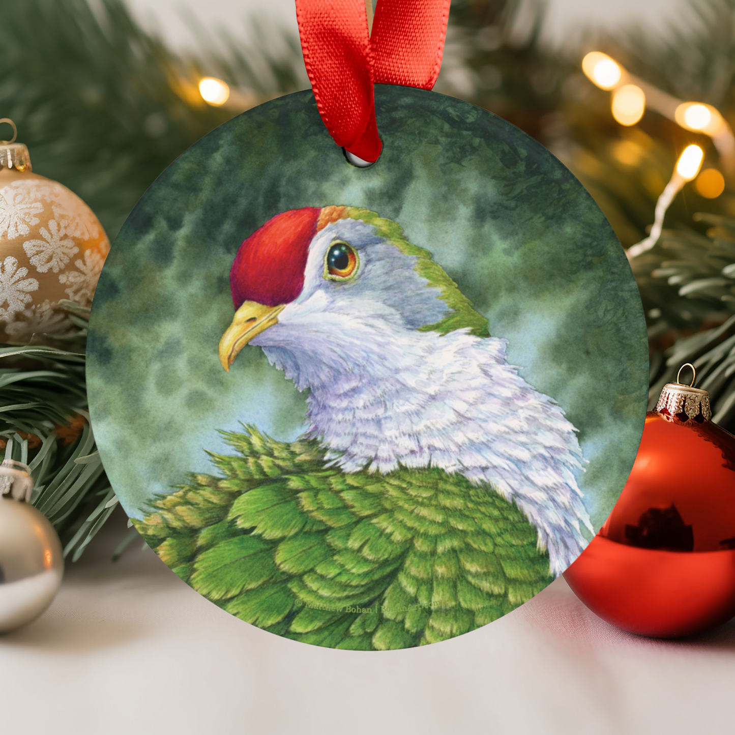 Beautiful Fruit Dove Christmas Ornament | Crimson-capped Fruit Dove Art | Tree Ornament | Nature Gift for Bird Lovers | Rose-fronted Pigeon