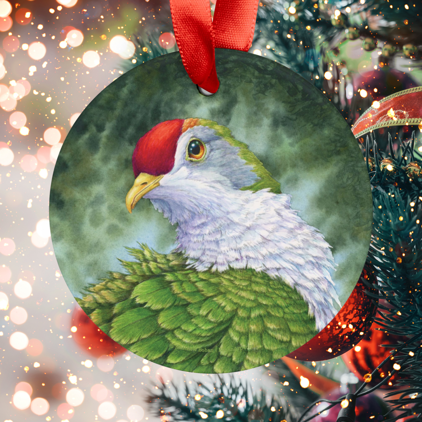 Beautiful Fruit Dove Christmas Ornament | Crimson-capped Fruit Dove Art | Tree Ornament | Nature Gift for Bird Lovers | Rose-fronted Pigeon
