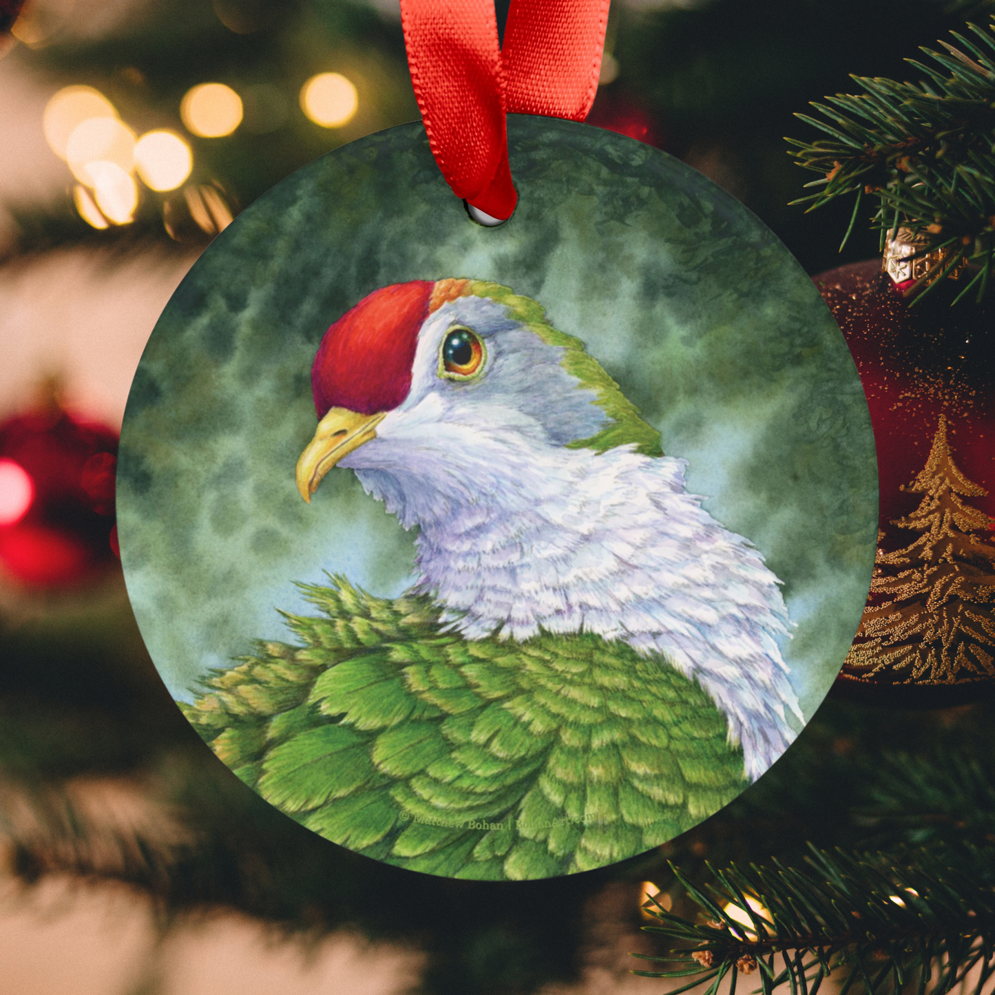 Beautiful Fruit Dove Christmas Ornament | Crimson-capped Fruit Dove Art | Tree Ornament | Nature Gift for Bird Lovers | Rose-fronted Pigeon
